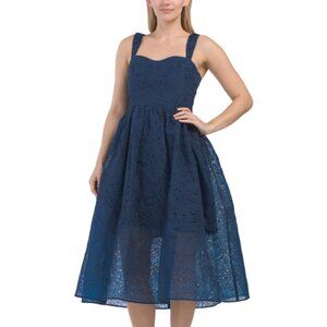 French Connection Navy Midi Dress Embroidered Sz 4  New $200